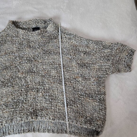 Zara Knit Oversized Chunky Knit Pullover Sweater gray/tan size M - Picture 3 of 9